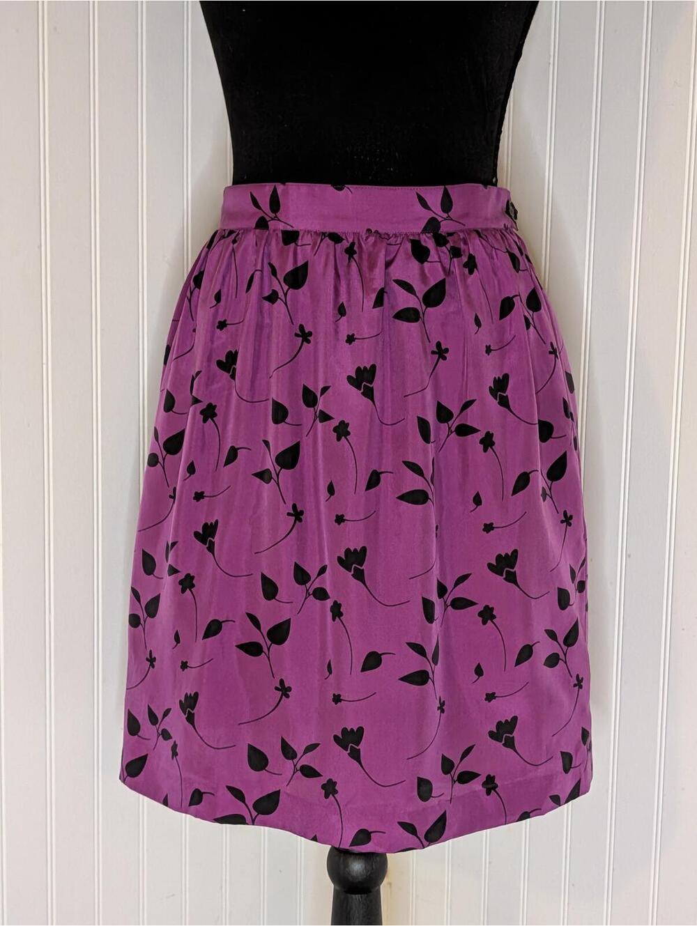 Brooks Brothers Pure Silk Purple Floral Print Skirt Size 8